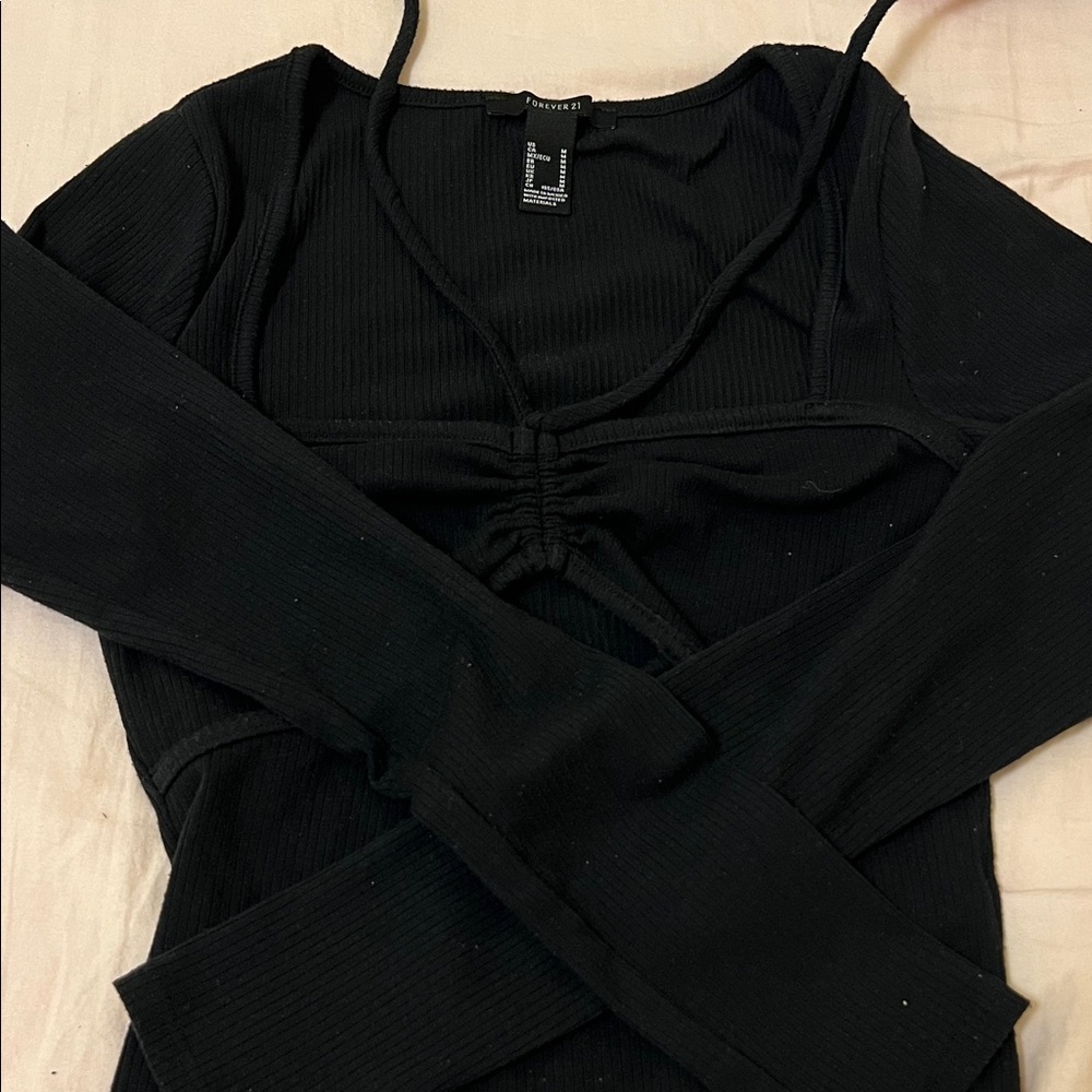 Forever 21 Black Ribbed Long Sleeve Top
